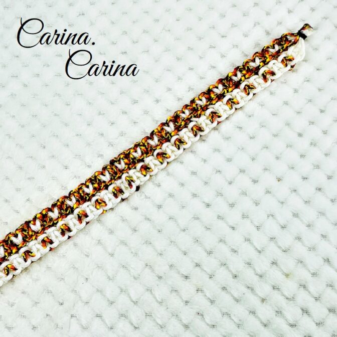 [キット]パラコード＃99No128マクラメ編み白とオレンジまだらの小型犬首輪