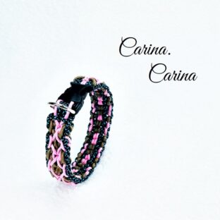 [キット]パラコード＃103No132マクラメ編み紺まだら・ピンク・茶の首輪