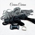 「キット]パラコード#104No134マクラメ編み黒と白黒まだらの大、中型犬用首輪