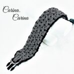 「キット]パラコード#104No134マクラメ編み黒と白黒まだらの大、中型犬用首輪