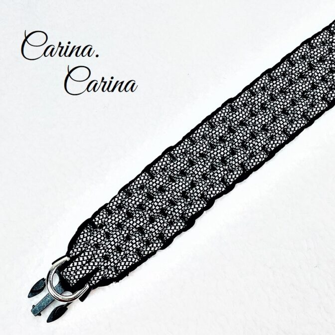 「キット]パラコード#104No134マクラメ編み黒と白黒まだらの大、中型犬用首輪