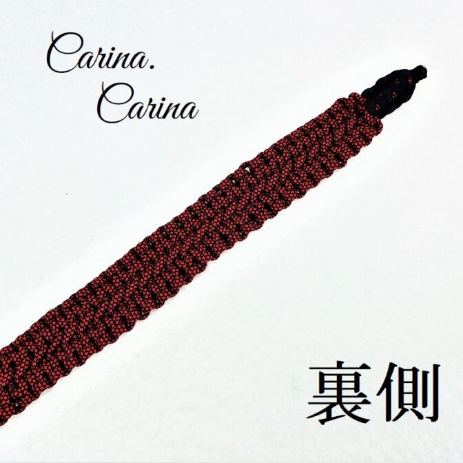 「キット]パラコード#109No139マクラメ編み赤と黒のダイヤ柄とネイビーの大、中型犬用首輪