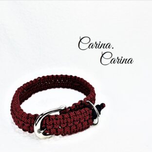 「キット]パラコード#109No139マクラメ編み赤と黒のダイヤ柄とネイビーの大、中型犬用首輪