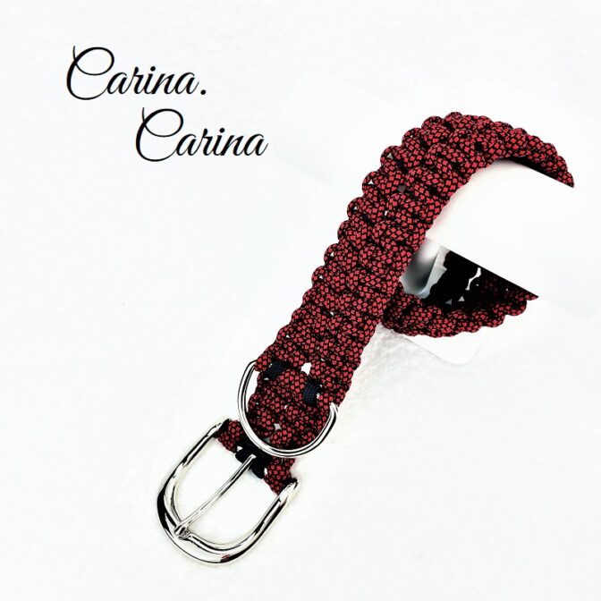 「キット]パラコード#109No139マクラメ編み赤と黒のダイヤ柄とネイビーの大、中型犬用首輪