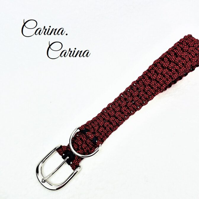 「キット]パラコード#109No139マクラメ編み赤と黒のダイヤ柄とネイビーの大、中型犬用首輪