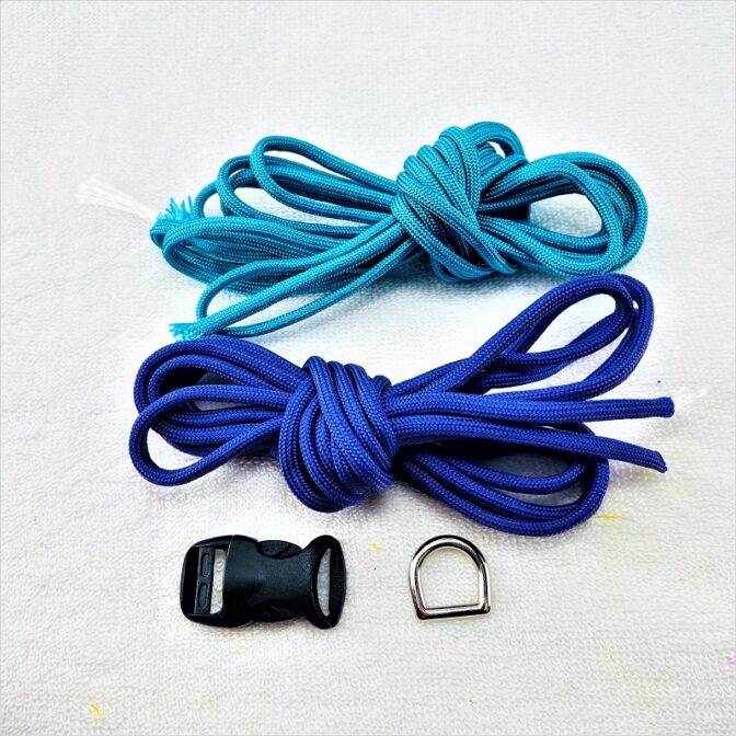 [キット]パラコードマクラメ編み＃160ターコイズブルーと紫の大、中型犬用首輪No190