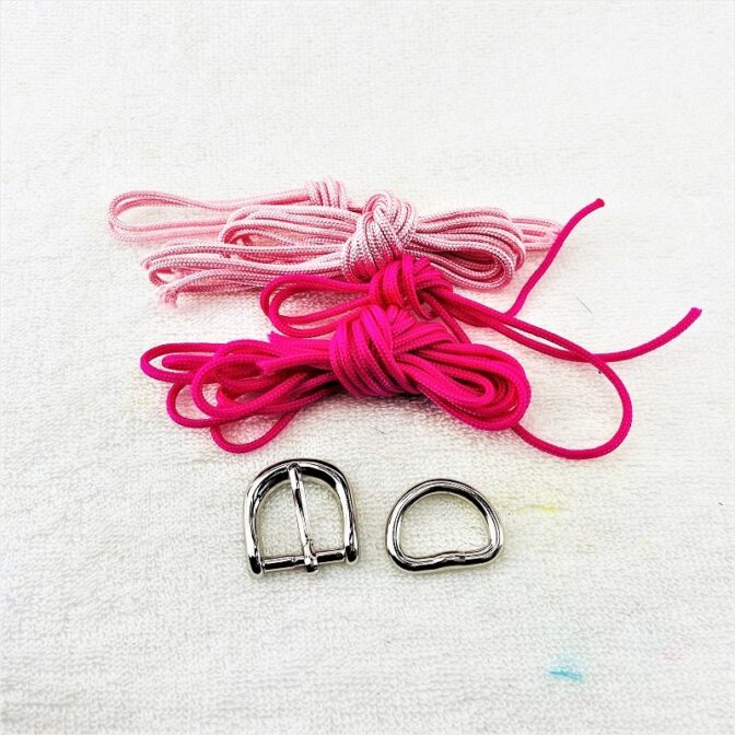 [キット]パラコードマクラメ編み＃161ローズとピンクの小型犬用首輪No191