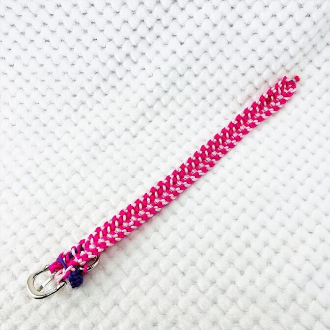[公式]パラコードマクラメ編み＃161ローズとピンクの小型犬用首輪No191