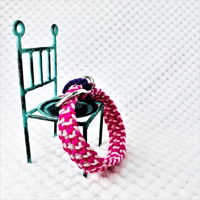 [公式]パラコードマクラメ編み＃161ローズとピンクの小型犬用首輪No191