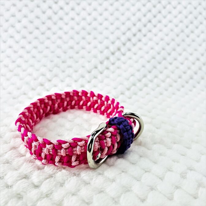 [公式]パラコードマクラメ編み＃161ローズとピンクの小型犬用首輪No191