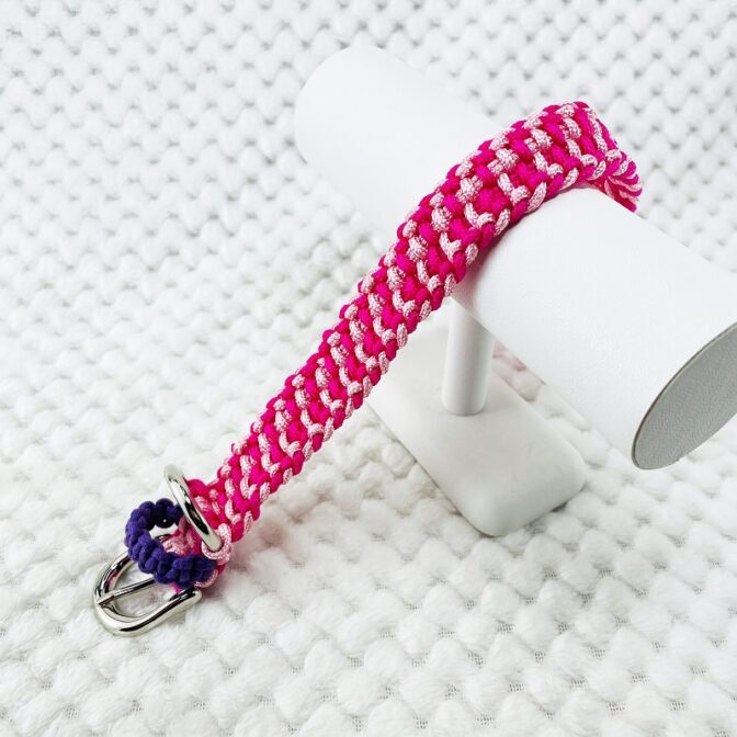 [公式]パラコードマクラメ編み＃161ローズとピンクの小型犬用首輪No191