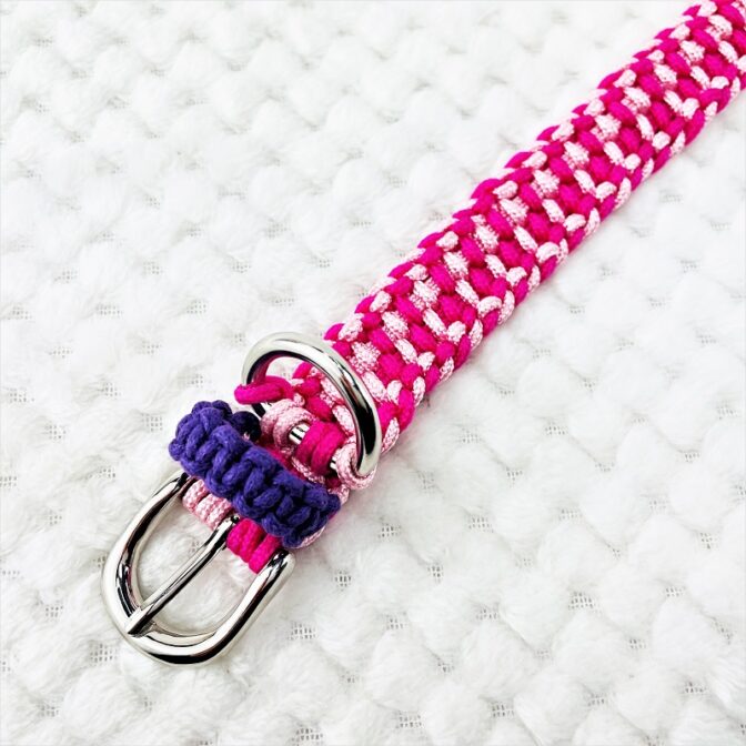 [公式]パラコードマクラメ編み＃161ローズとピンクの小型犬用首輪No191