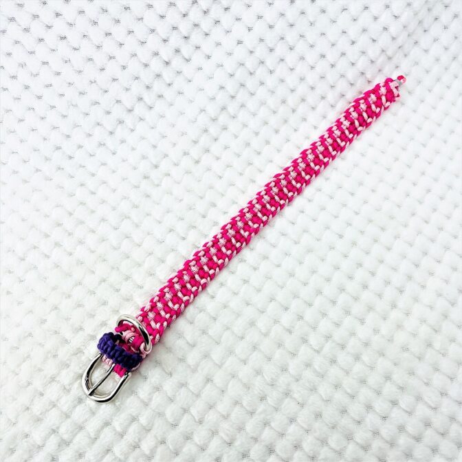 [公式]パラコードマクラメ編み＃161ローズとピンクの小型犬用首輪No191