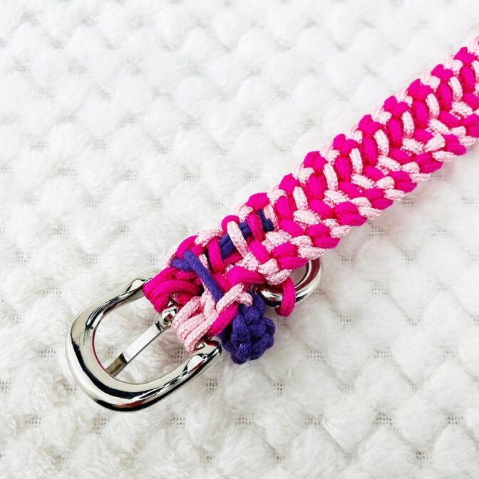 [公式]パラコードマクラメ編み＃161ローズとピンクの小型犬用首輪No191