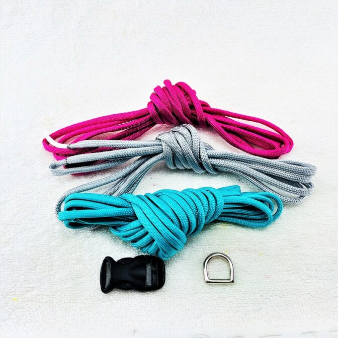 [キット]パラコードマクラメ編み＃162 オーキッドブルー・ローズ・グレーの中・大型犬用首輪No192