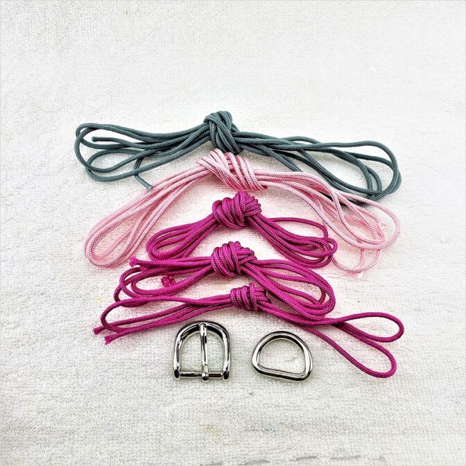 [キット]パラコードマクラメ編み＃163ローズとピンクとグレーの小型犬用首輪No193