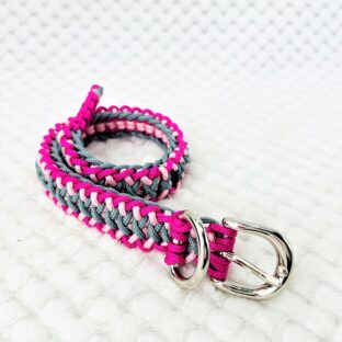 [公式]パラコード編み＃163ローズとピンクとグレーの小型犬用首輪No193