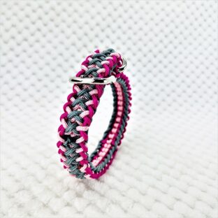 [キット]パラコードマクラメ編み＃163ローズとピンクとグレーの小型犬用首輪No193