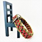 [公式]パラコードマクラメ編み＃164 薄茶、茶、赤まだら色の中・大型犬用首輪No194