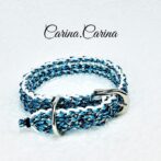 [キット]パラコード#111マクラメ編み白とブルーまだら色の小型犬用首輪No141