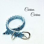 [キット]パラコード#111マクラメ編み白とブルーまだら色の小型犬用首輪No141