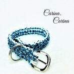 [キット]パラコード#111マクラメ編み白とブルーまだら色の小型犬用首輪No141
