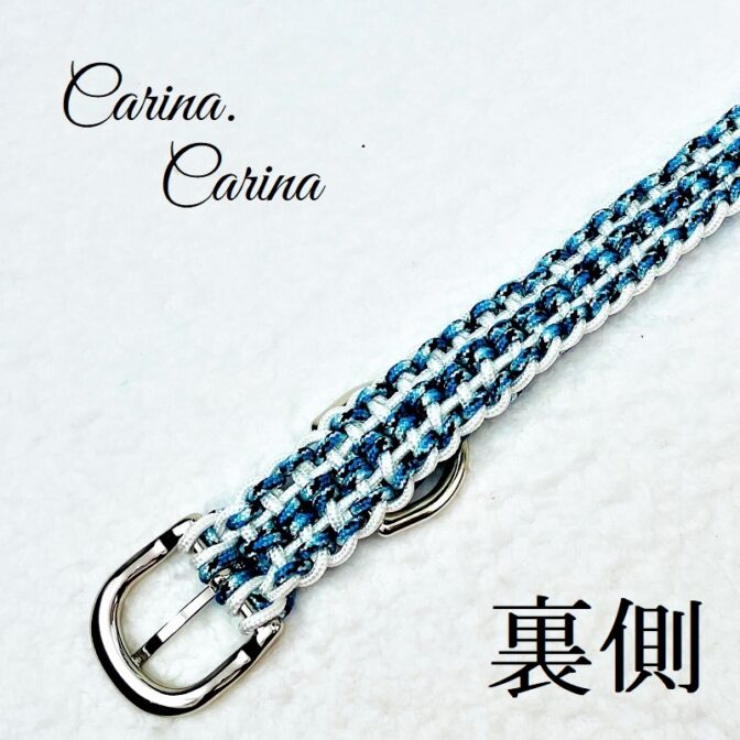 [キット]パラコード#111マクラメ編み白とブルーまだら色の小型犬用首輪No141