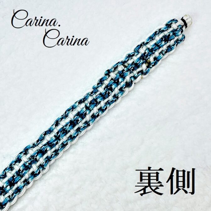 [キット]パラコード#111マクラメ編み白とブルーまだら色の小型犬用首輪No141