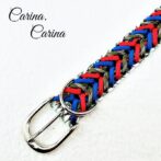 [キット]パラコード#115マクラメ編み赤青茶のまだら色の大型、中型犬用首輪No145