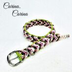 [キット]綿ロープ#116マクラメ編みピンク茶アイボリー緑の小型犬用首輪No146