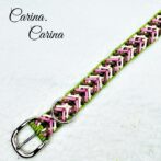 [キット]綿ロープ#116マクラメ編みピンク茶アイボリー緑の小型犬用首輪No146