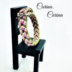 [キット]綿ロープ#116マクラメ編みピンク茶アイボリー緑の小型犬用首輪No146