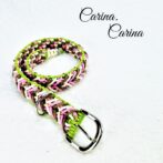 [キット]綿ロープ#116マクラメ編みピンク茶アイボリー緑の小型犬用首輪No146