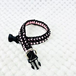 [公式]パラコードマクラメ編み＃167 ピンクと黒まだらの小型犬用首輪No197