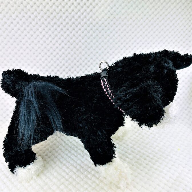 [公式]パラコードマクラメ編み＃167 ピンクと黒まだらの小型犬用首輪No197