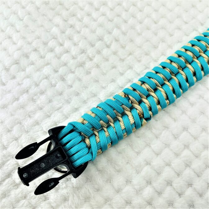 [公式]パラコード#168マクラメ編み ゴールドとオーキッドブルーの小型、中型犬用首輪No198