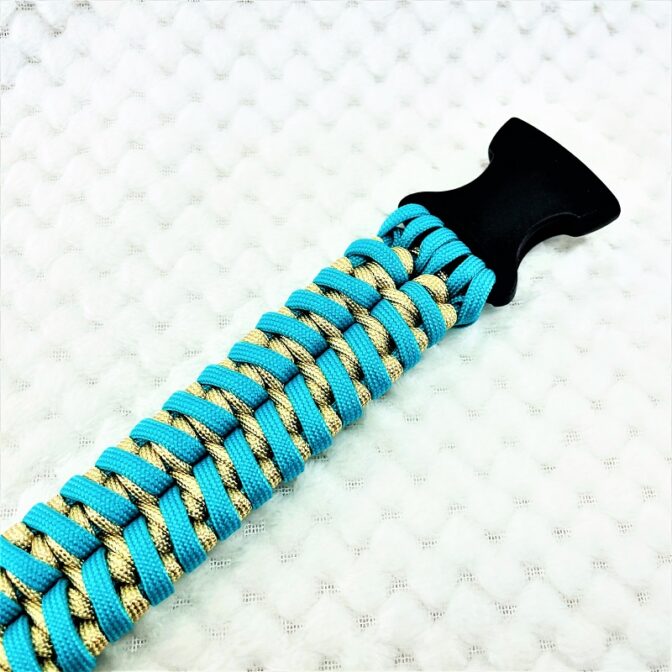 [公式]パラコード#168マクラメ編み ゴールドとオーキッドブルーの小型、中型犬用首輪No198