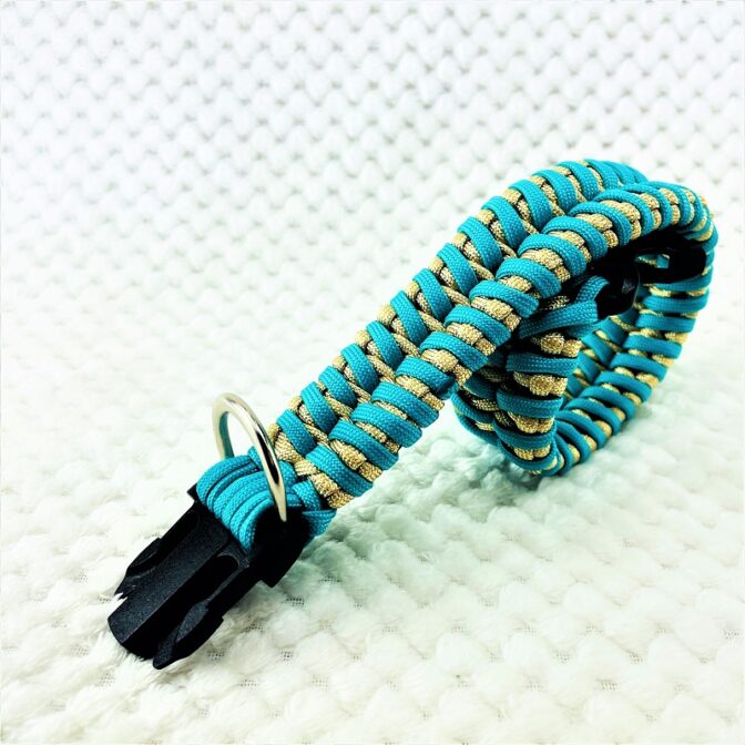 [公式]パラコード#168マクラメ編み ゴールドとオーキッドブルーの小型、中型犬用首輪No198