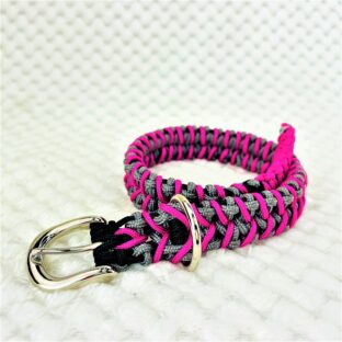 [公式]パラコード#169 マクラメ編みピンク・グレーの小型犬首輪No199
