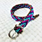 [公式]パラコードマクラメ編み＃172 ローズ・オーキッドブルー・紫・茶の小型犬用首輪No201