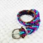 [公式]パラコードマクラメ編み＃172 ローズ・オーキッドブルー・紫・茶の小型犬用首輪No201