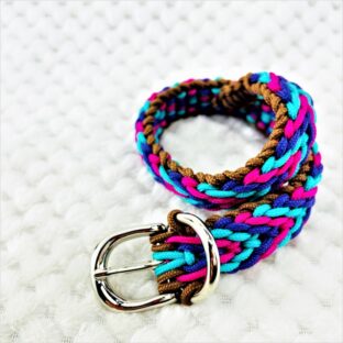 [公式]パラコードマクラメ編み＃172 ローズ・オーキッドブルー・紫・茶の小型犬用首輪No201