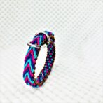 [公式]パラコードマクラメ編み＃172 ローズ・オーキッドブルー・紫・茶の小型犬用首輪No201