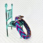 [公式]パラコードマクラメ編み＃172 ローズ・オーキッドブルー・紫・茶の小型犬用首輪No201