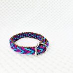 [公式]パラコードマクラメ編み＃172 ローズ・オーキッドブルー・紫・茶の小型犬用首輪No201