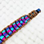 [公式]パラコードマクラメ編み＃172 ローズ・オーキッドブルー・紫・茶の小型犬用首輪No201