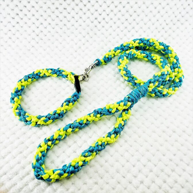 [公式]パラコードNo206マクラメ編みライトグリーンとブルーの小型犬首輪＆リードセット#120