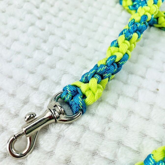 [公式]パラコードNo206マクラメ編みライトグリーンとブルーの小型犬首輪＆リードセット#120