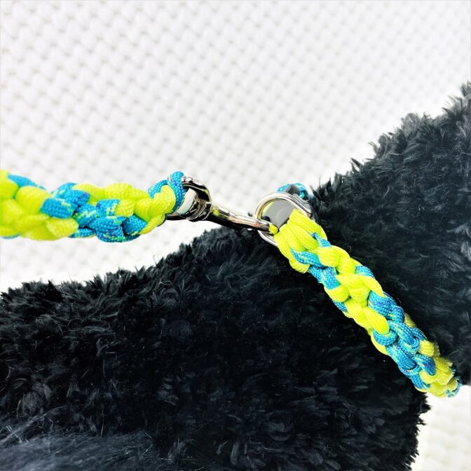 [公式]パラコードNo206マクラメ編みライトグリーンとブルーの小型犬首輪＆リードセット#120