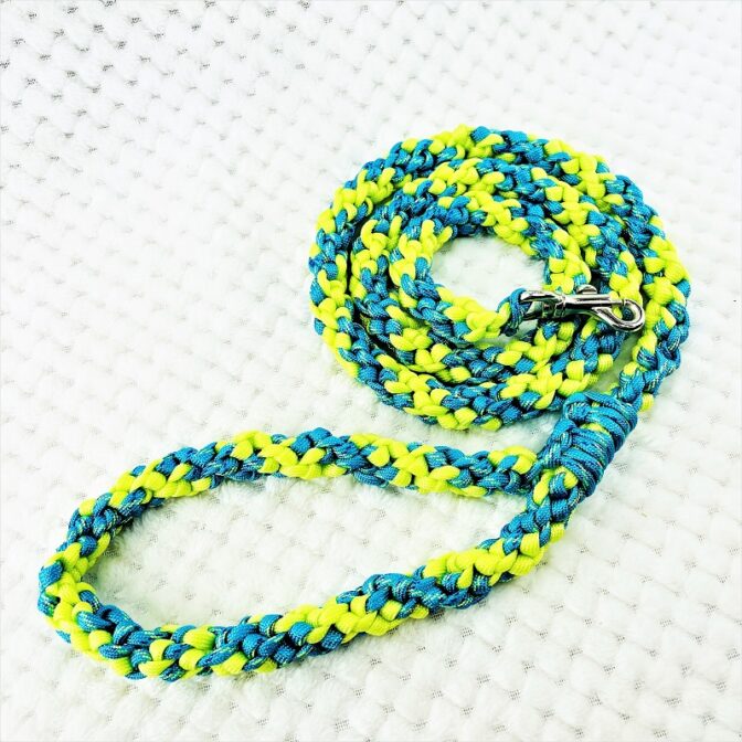 [公式]パラコードNo206マクラメ編みライトグリーンとブルーの小型犬首輪＆リードセット#120